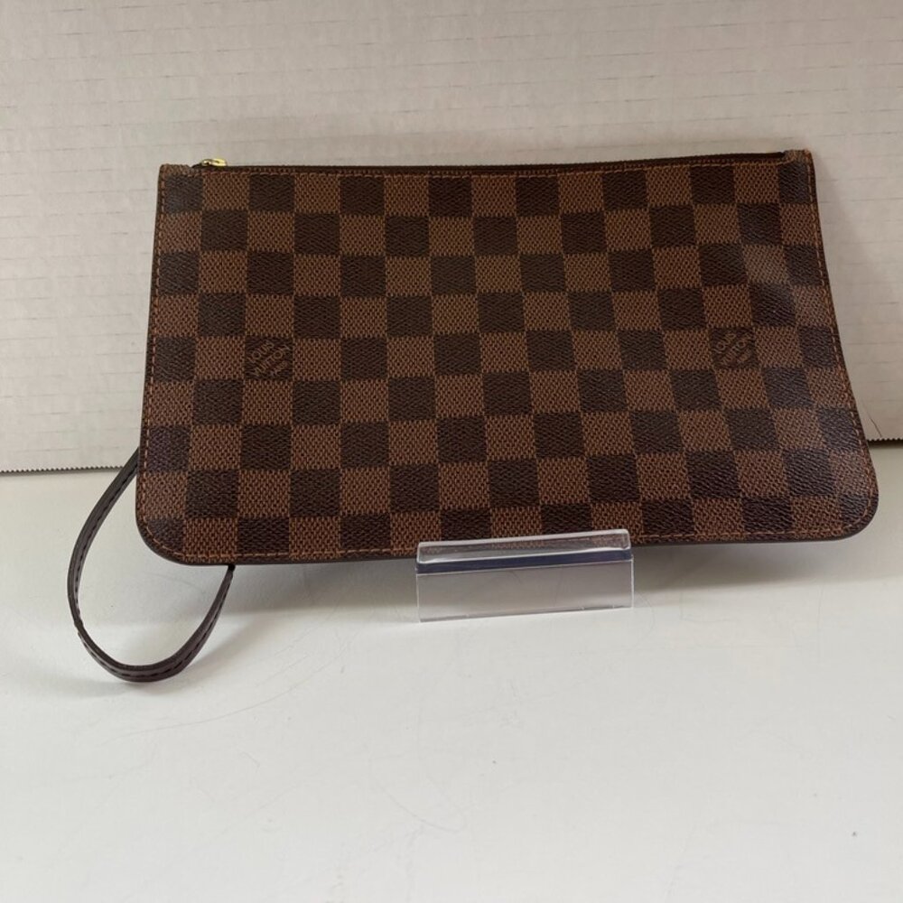 Louis Vuitton Damier Ebene Canvas Neverfull Pouch Red Interior  (116630-2)